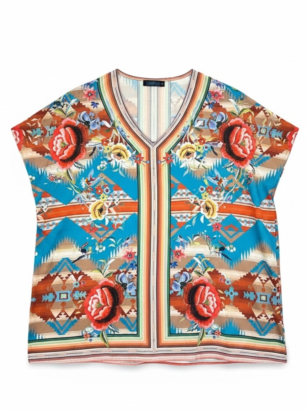 Fashion Express Floral Southwest Western Lightweight V-Neck Loose Fit Tunic Top